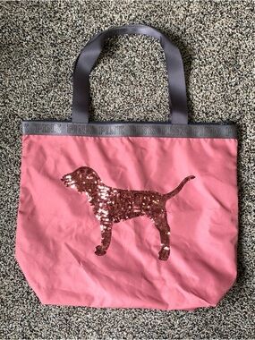 Victoria's Secret PINK Sequins Dog Tote Bag Soft Begonia